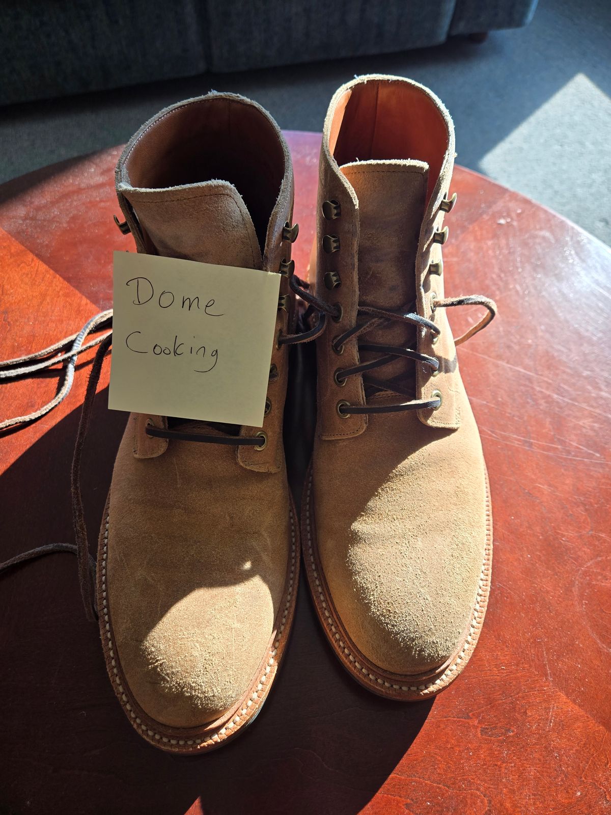 Photo by professorsartorial on November 3, 2025 of the Grant Stone Diesel Boot in C.F. Stead Natural Waxy Commander Suede.