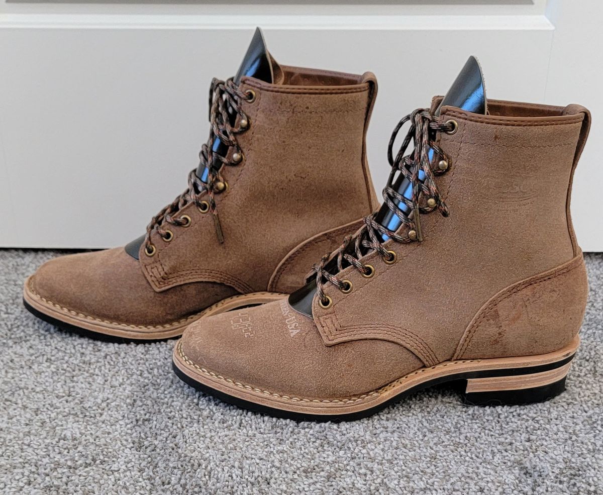 Photo by DexterityDev on October 4, 2022 of the Wesco Hendrik in Horween Natural Chromexcel Horsehide Roughout.