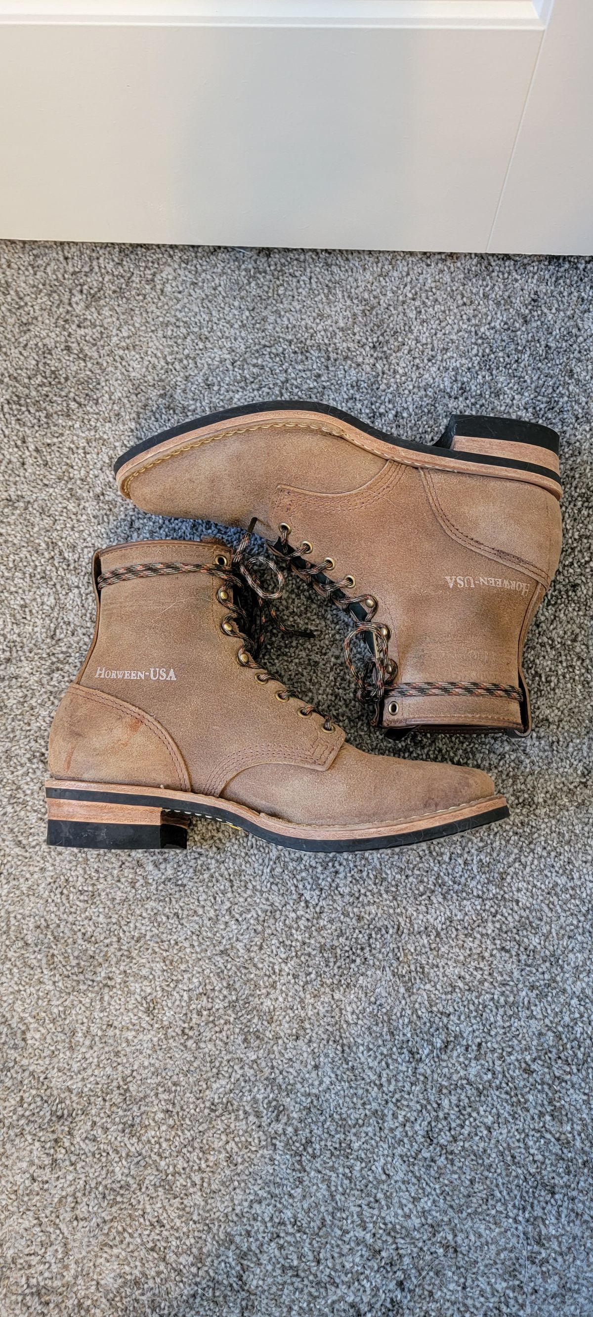 Photo by DexterityDev on December 3, 2022 of the Wesco Hendrik in Horween Natural Chromexcel Horsehide Roughout.