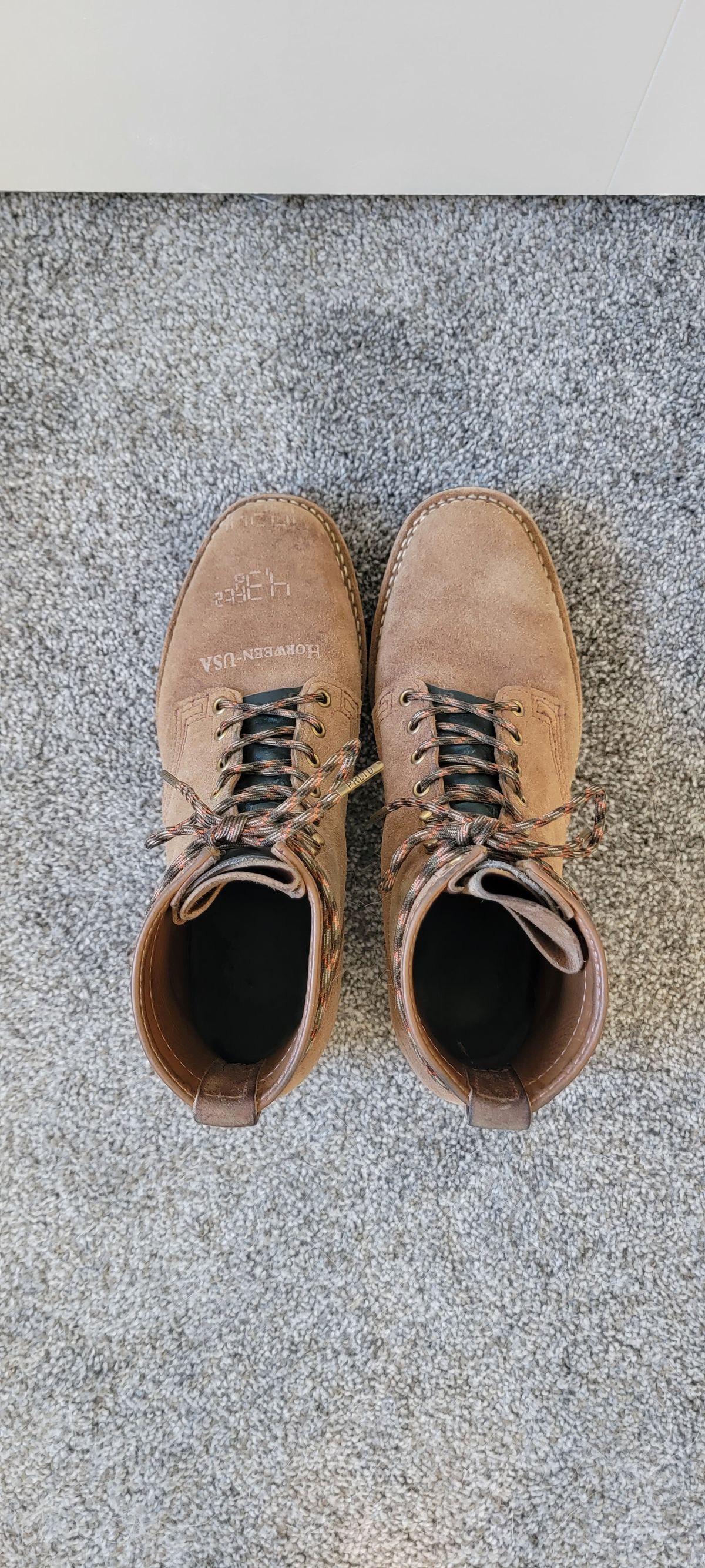 Photo by DexterityDev on December 3, 2022 of the Wesco Hendrik in Horween Natural Chromexcel Horsehide Roughout.