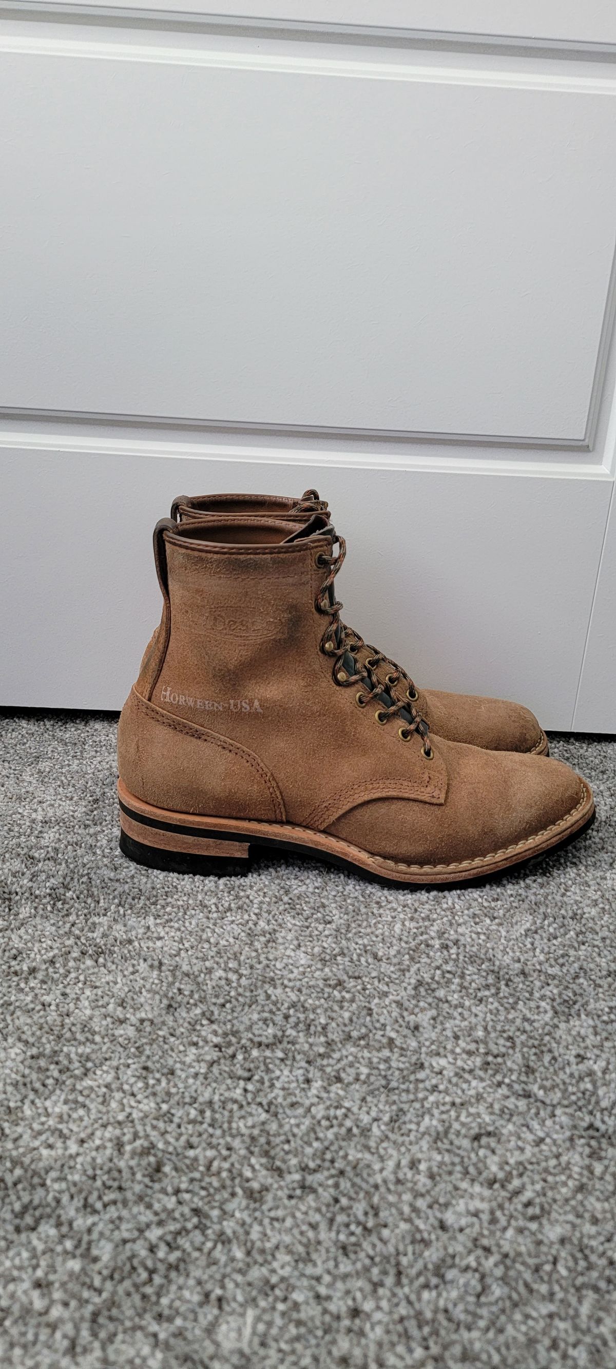 Photo by DexterityDev on February 2, 2023 of the Wesco Hendrik in Horween Natural Chromexcel Horsehide Roughout.