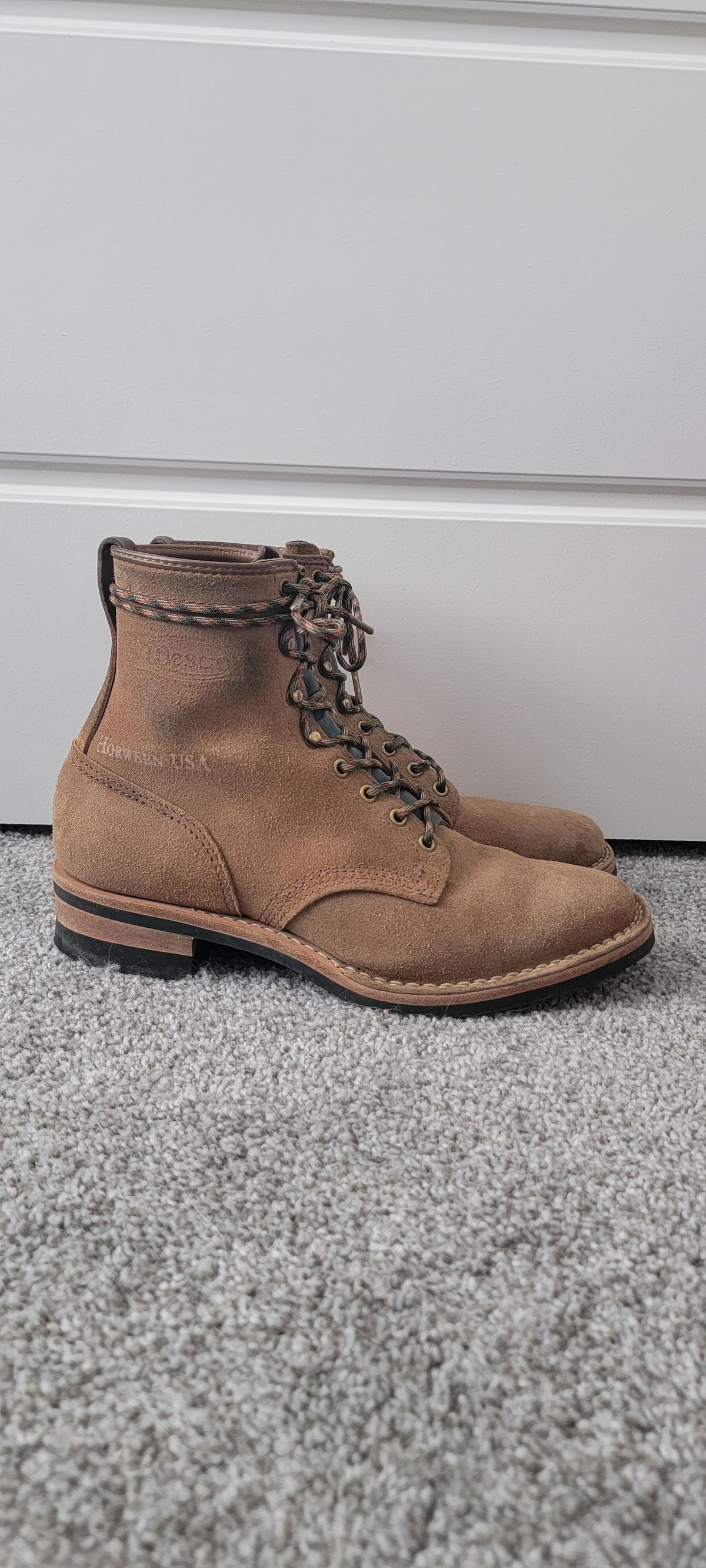 Photo by DexterityDev on April 1, 2023 of the Wesco Hendrik in Horween Natural Chromexcel Horsehide Roughout.