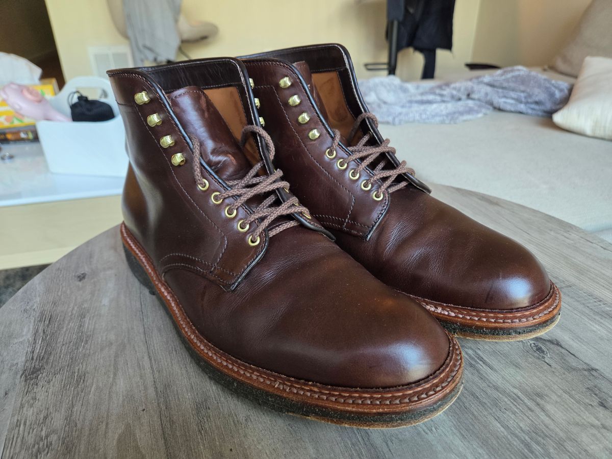 Photo by chorizohowitzer on September 5, 2025 of the Alden Plain Toe Boot in Horween Brown Chromexcel.