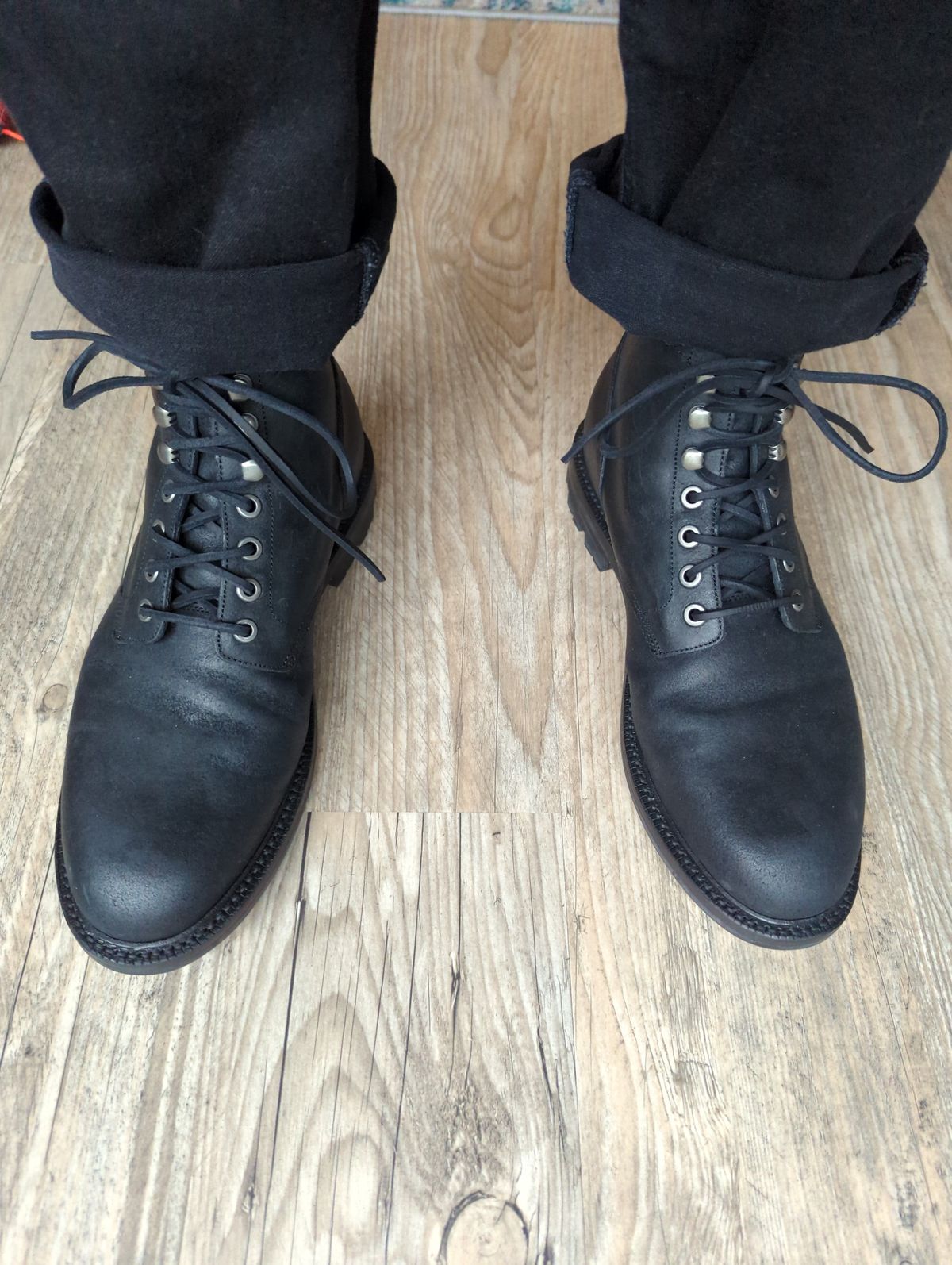 Photo by chorizohowitzer on November 20, 2024 of the Grant Stone Diesel Boot in C.F. Stead Black Waxy Commander Suede.
