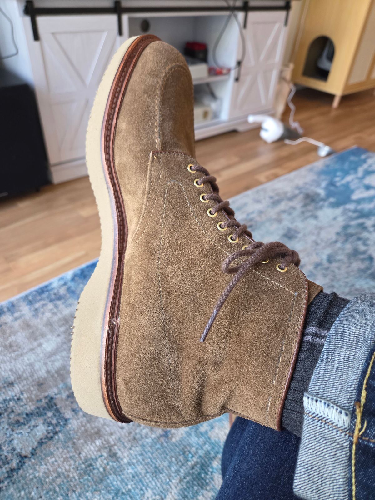 Photo by chorizohowitzer on May 19, 2025 of the Alden Indy Boot in Snuff Suede.