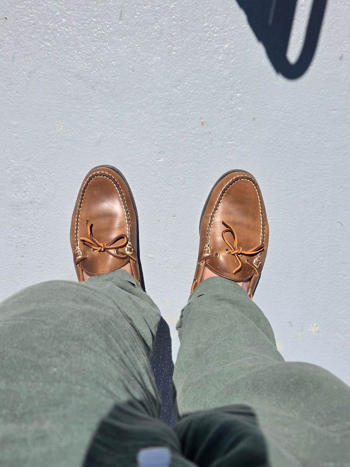 Photo by chorizohowitzer on July 24, 2025 of the Oak Street Bootmakers Camp Moc in Horween Natural Chromexcel.