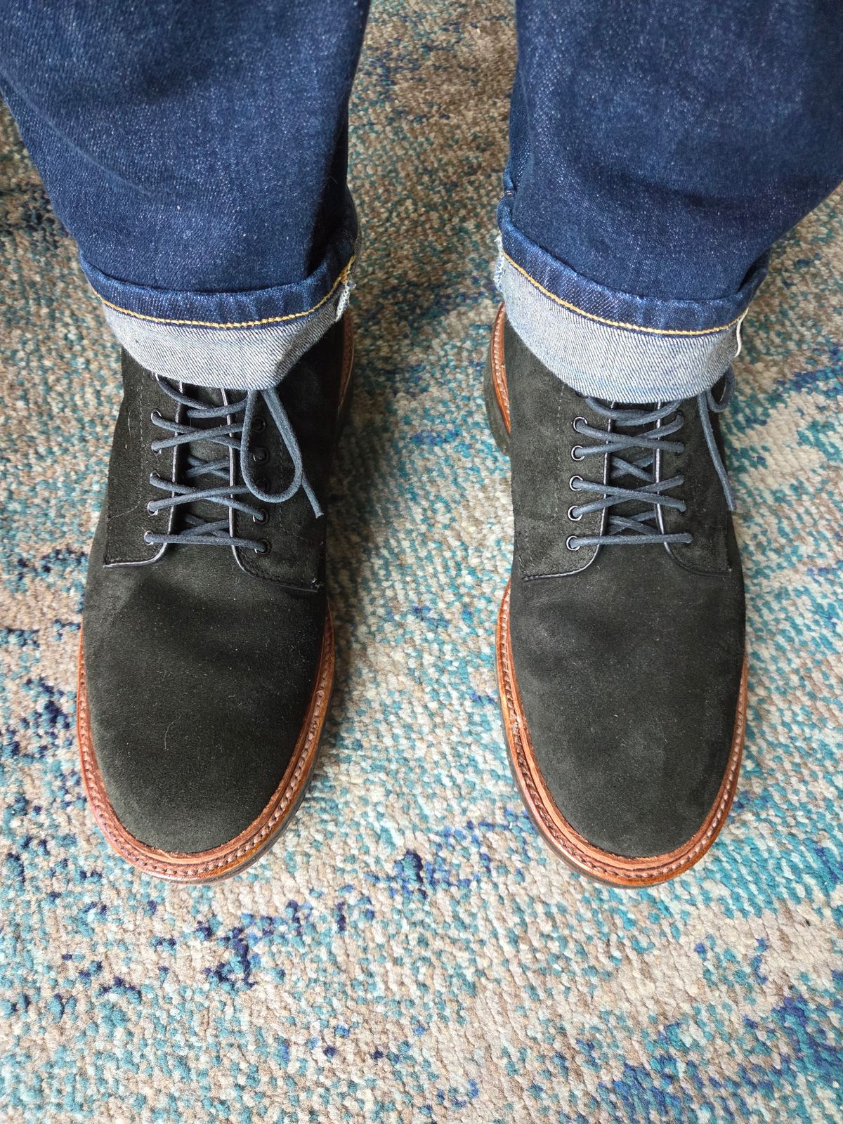 Photo by chorizohowitzer on October 4, 2025 of the Alden Plain Toe Boot in Horween Earth Chamois Roughout.