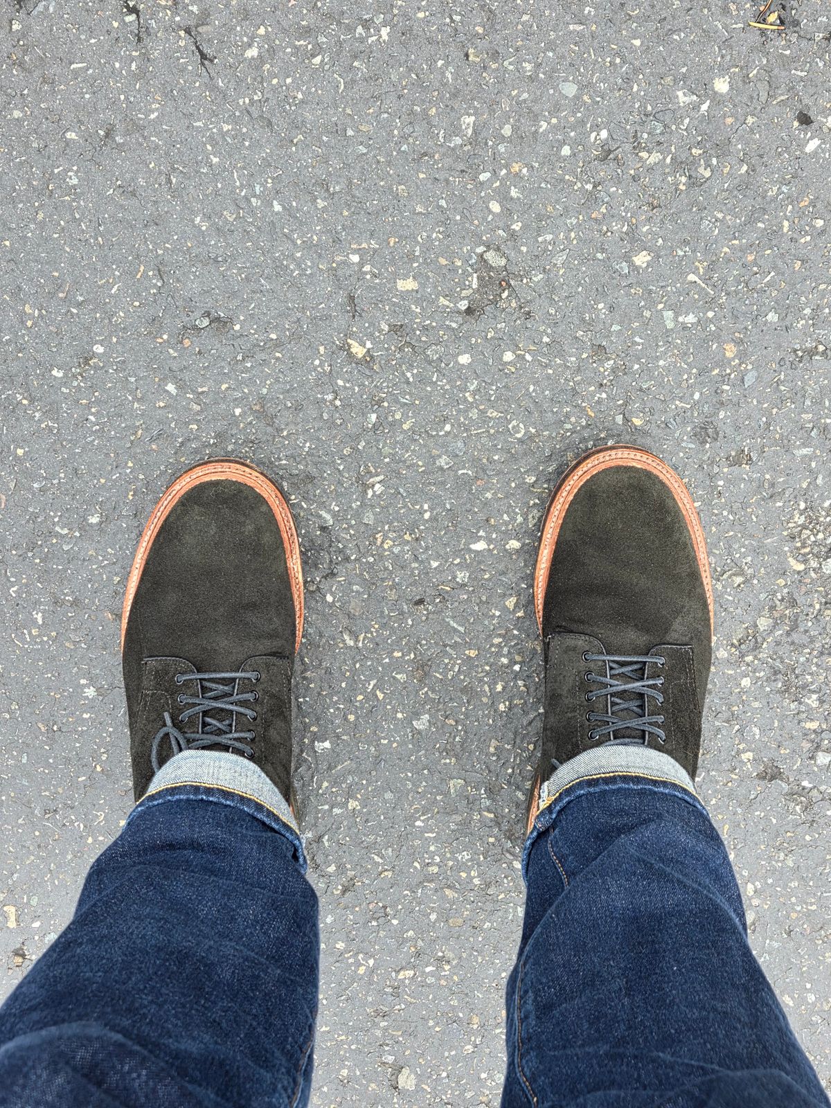 Photo by chorizohowitzer on October 19, 2025 of the Alden Plain Toe Boot in Horween Earth Chamois Roughout.