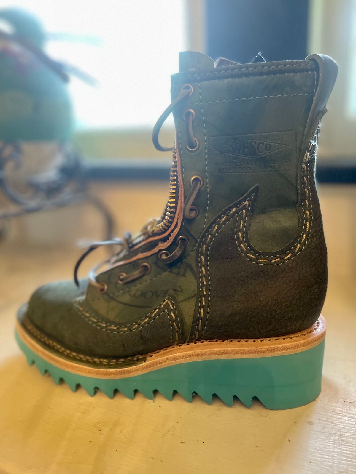 Photo by resting.boot.face on November 5, 2023 of the Wesco Phoenix in Horween Black Shell Cordovan.