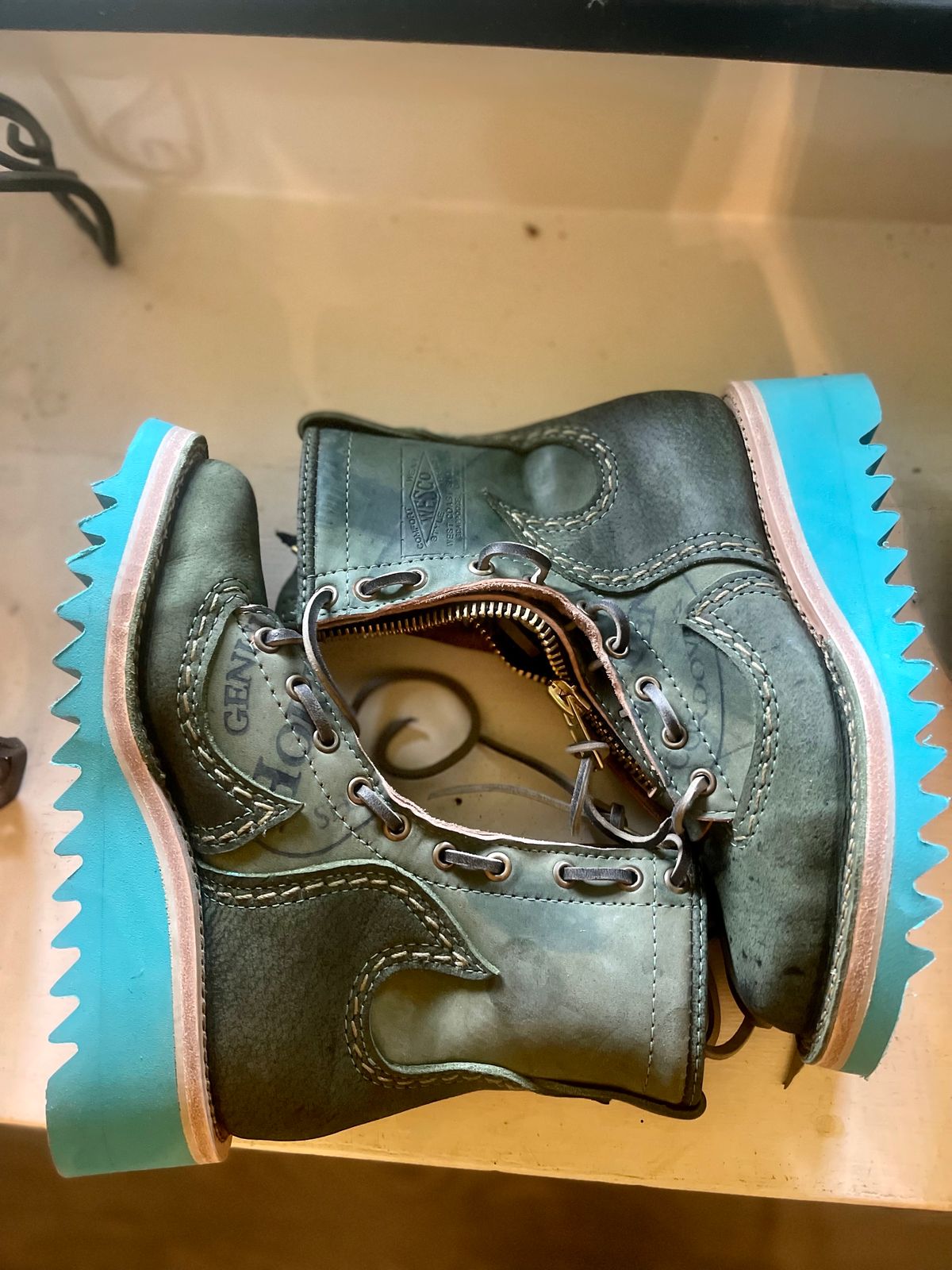 Photo by resting.boot.face on November 5, 2023 of the Wesco Phoenix in Horween Black Shell Cordovan.