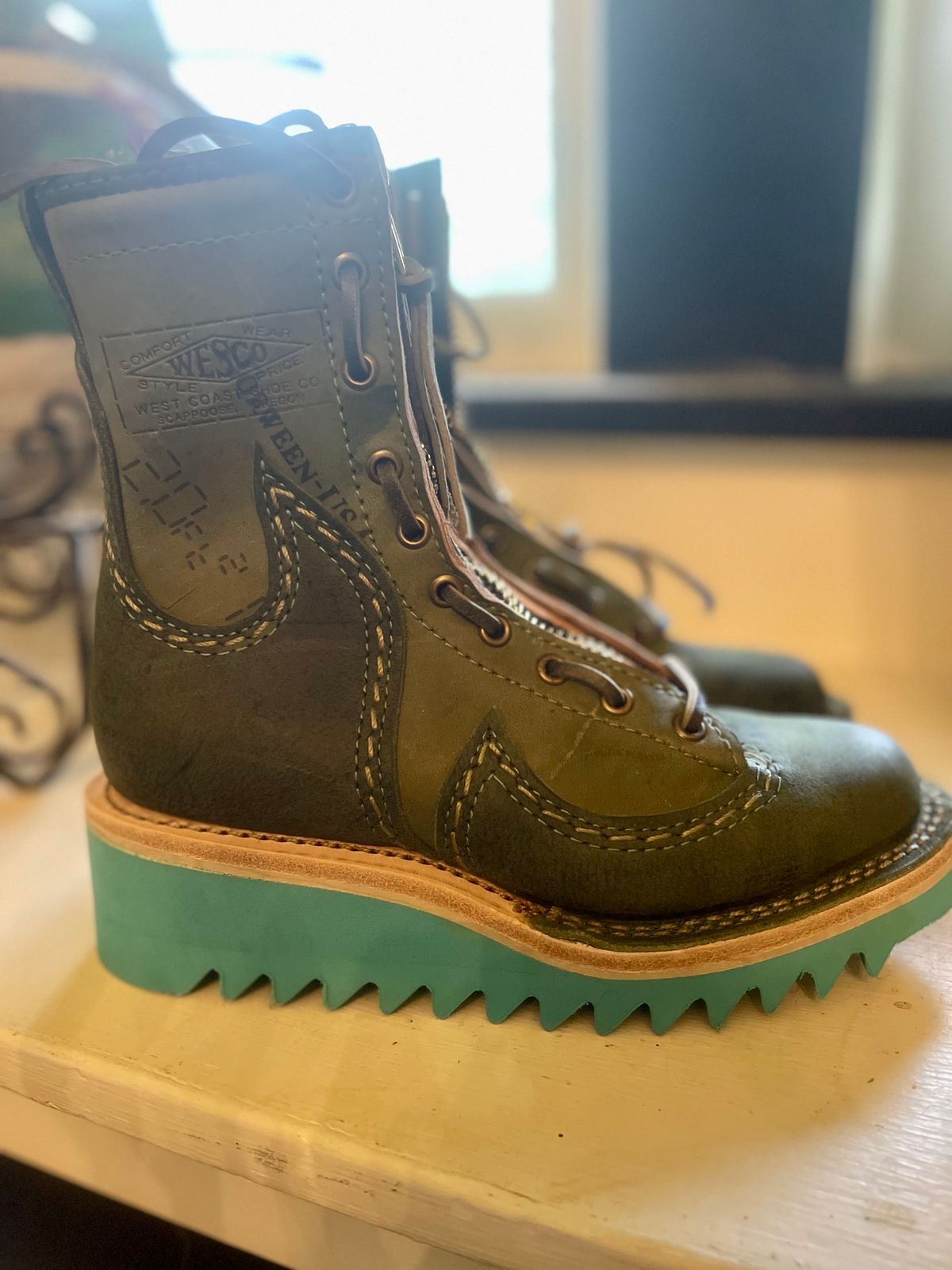 Photo by resting.boot.face on November 5, 2023 of the Wesco Phoenix in Horween Black Shell Cordovan.