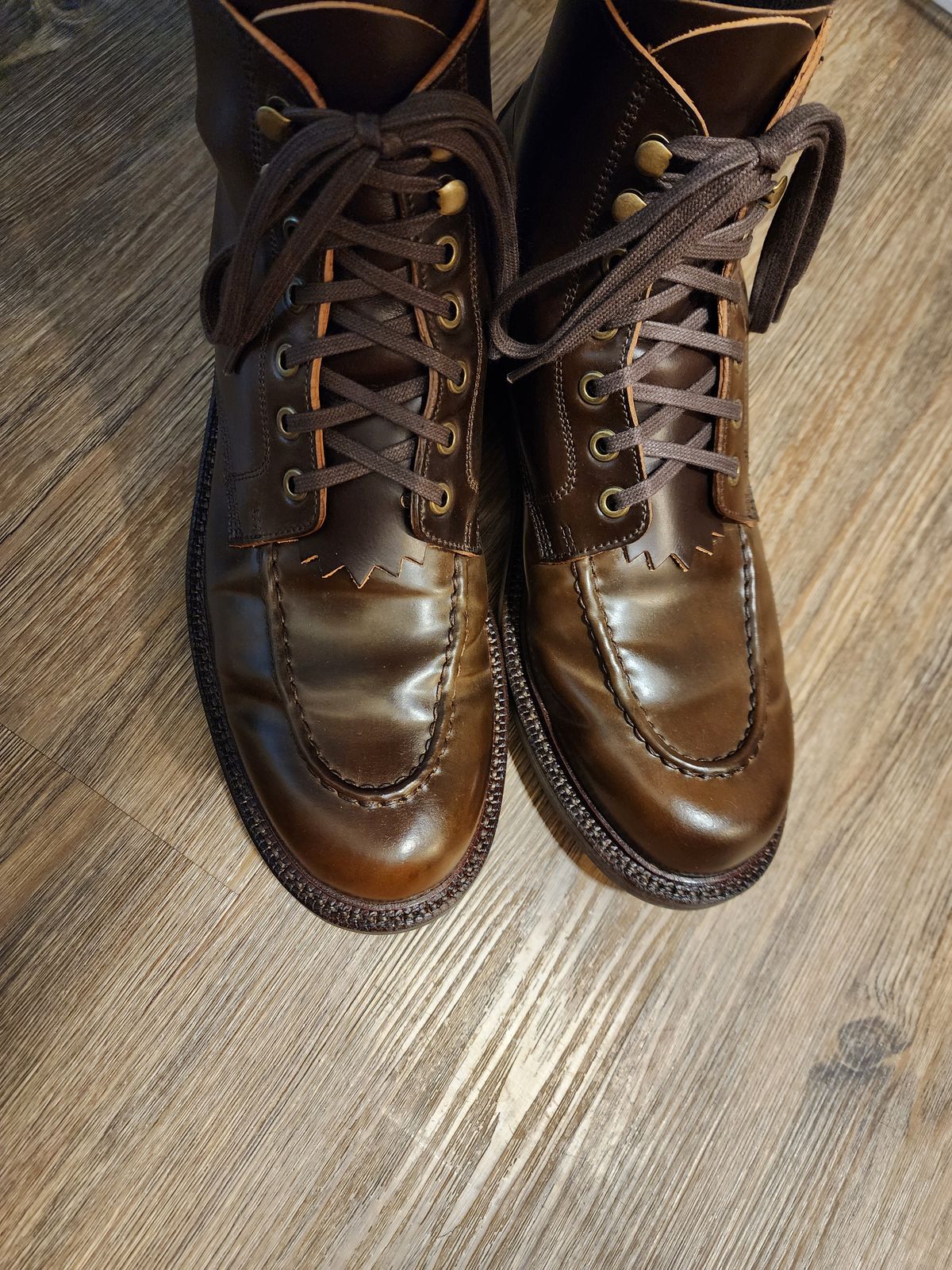 Photo by bootsup on November 16, 2023 of the Grant Stone Brass Boot in Horween Maduro Shell Cordovan.