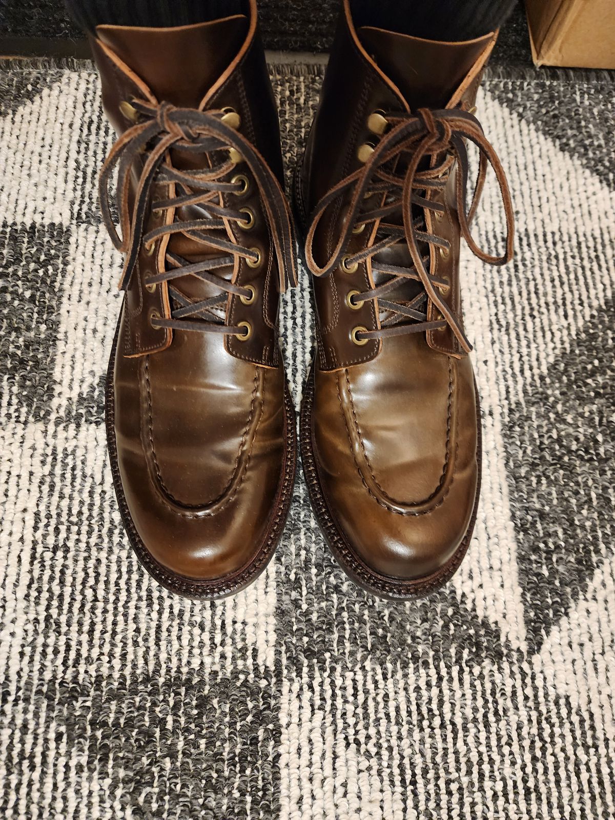 Photo by bootsup on November 15, 2023 of the Grant Stone Brass Boot in Horween Maduro Shell Cordovan.
