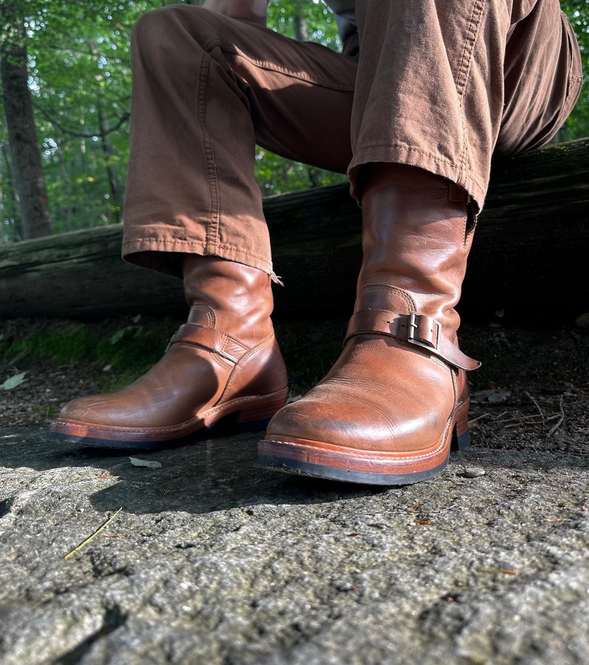 Photo by 9268Klondike on September 9, 2023 of the John Lofgren Wabash Engineer Boots in Horween Natural Chromexcel.