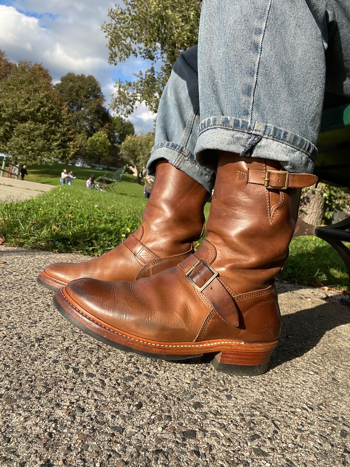 Photo by 9268Klondike on October 8, 2023 of the John Lofgren Wabash Engineer Boots in Horween Natural Chromexcel.