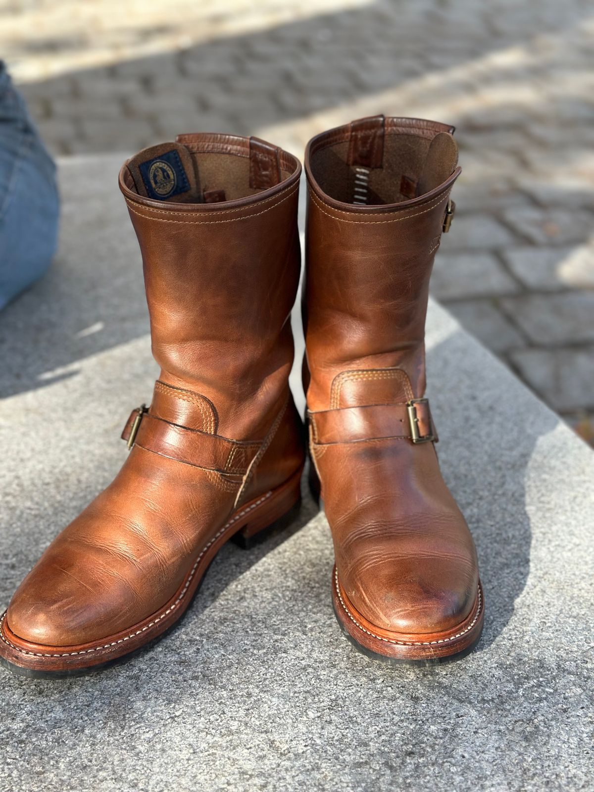 Photo by 9268Klondike on October 8, 2023 of the John Lofgren Wabash Engineer Boots in Horween Natural Chromexcel.