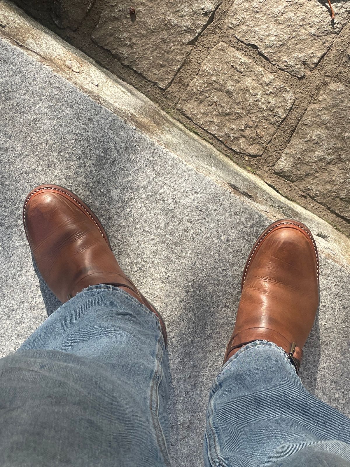 Photo by 9268Klondike on October 8, 2023 of the John Lofgren Wabash Engineer Boots in Horween Natural Chromexcel.