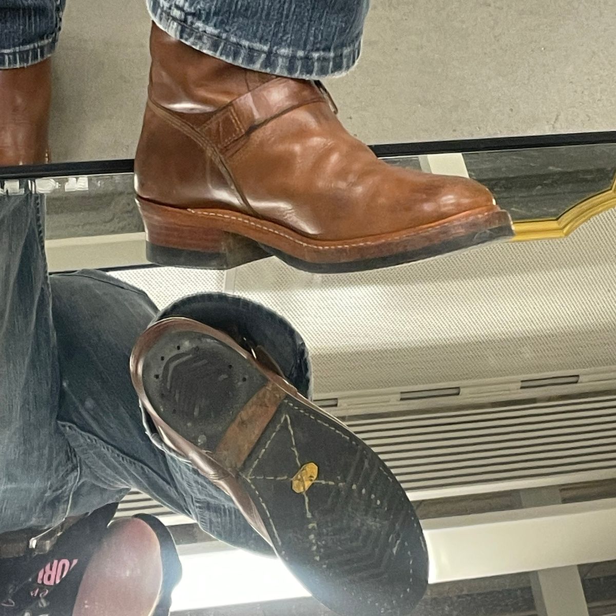 Photo by 9268Klondike on January 1, 2024 of the John Lofgren Wabash Engineer Boots in Horween Natural Chromexcel.