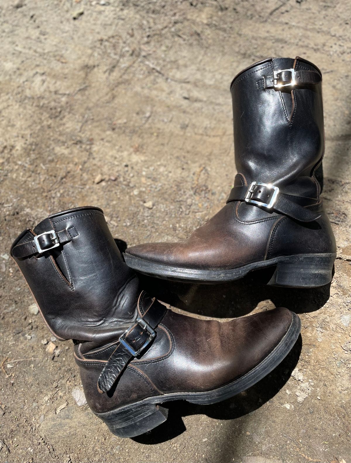 Photo by LMullinsLeather on June 4, 2026 of the Attractions BILTBUCK Engineer Boots in Black Italian Horsebutt.
