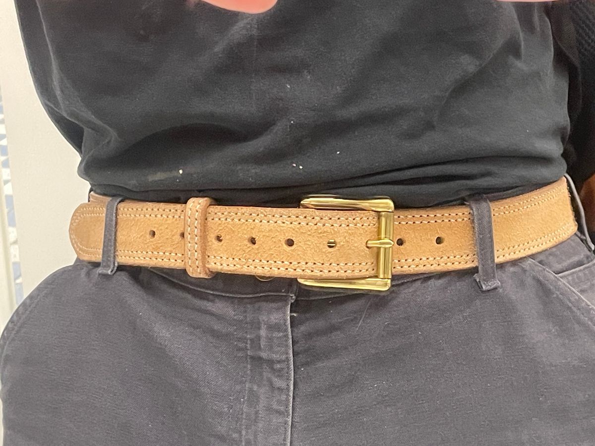 Photo by 9268Klondike on May 17, 2026 of the LMullins Leather Natural Roughout Belt in Hermann Oak.