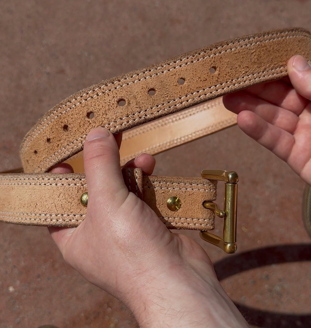 Photo by 9268Klondike on May 20, 2026 of the LMullins Leather Natural Roughout Belt in Hermann Oak.