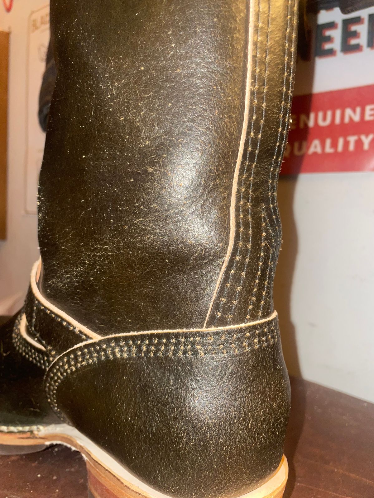 Photo by 9268Klondike on February 25, 2024 of the Wesco 1939 Engineer Boot in Horween Olive Waxed Flesh.