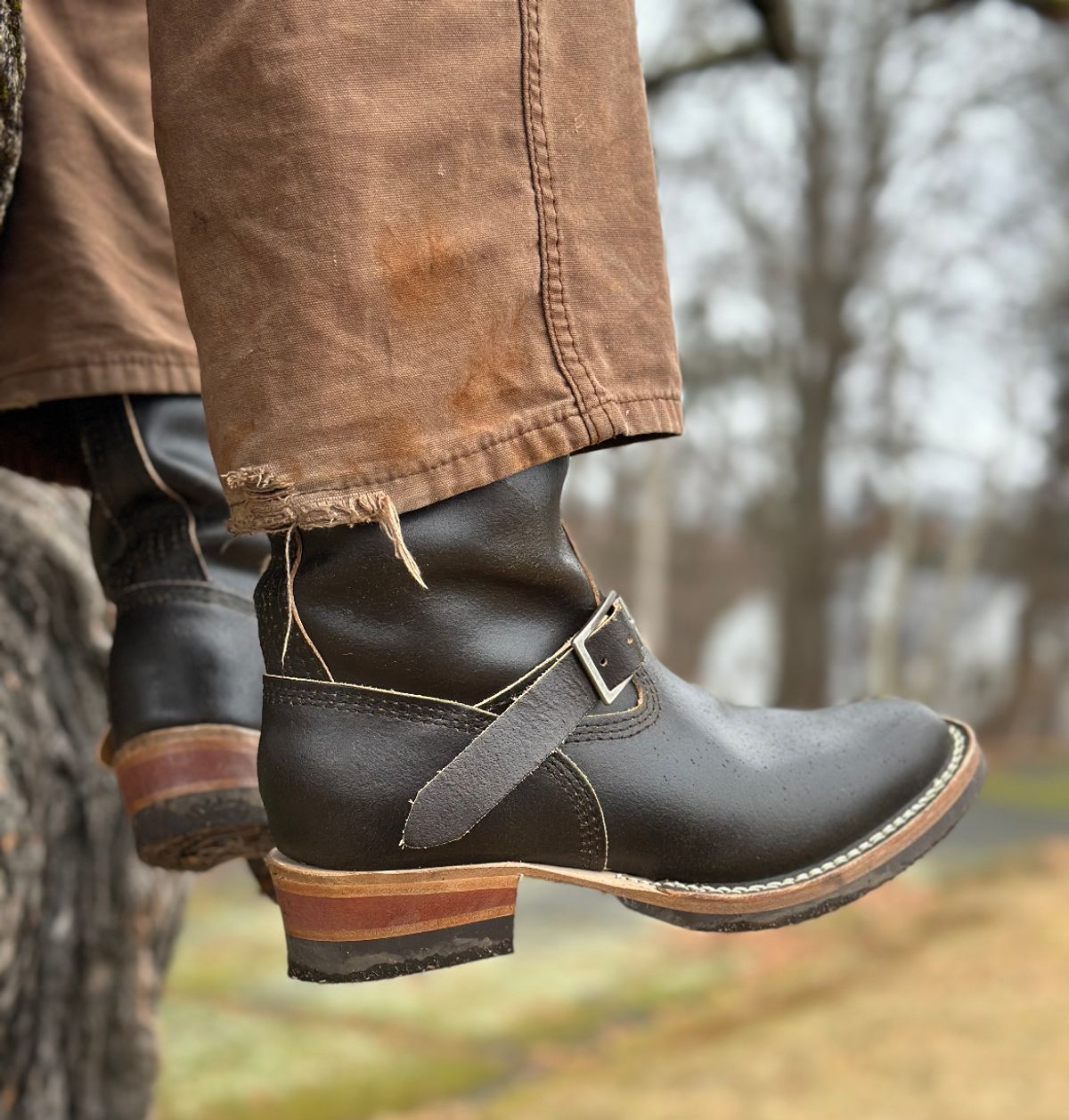 Photo by 9268Klondike on March 3, 2024 of the Wesco 1939 Engineer Boot in Horween Olive Waxed Flesh.