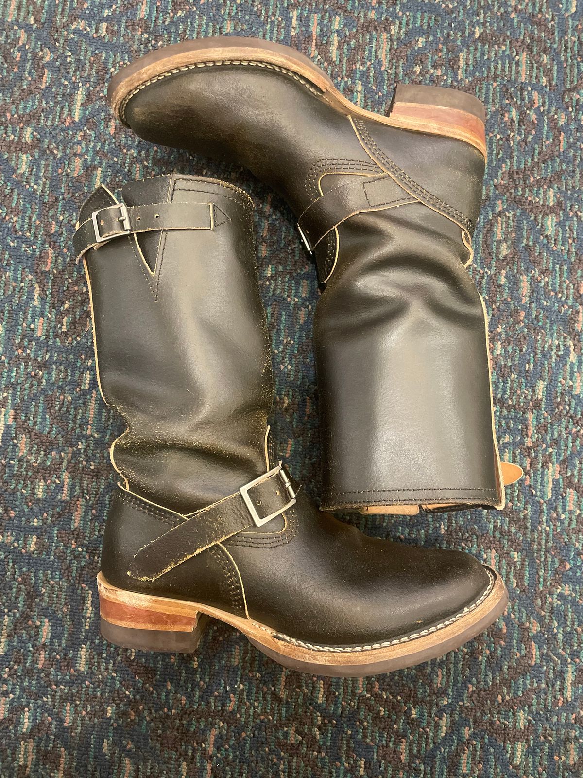 Photo by 9268Klondike on June 27, 2024 of the Wesco 1939 Engineer Boot in Horween Olive Waxed Flesh.