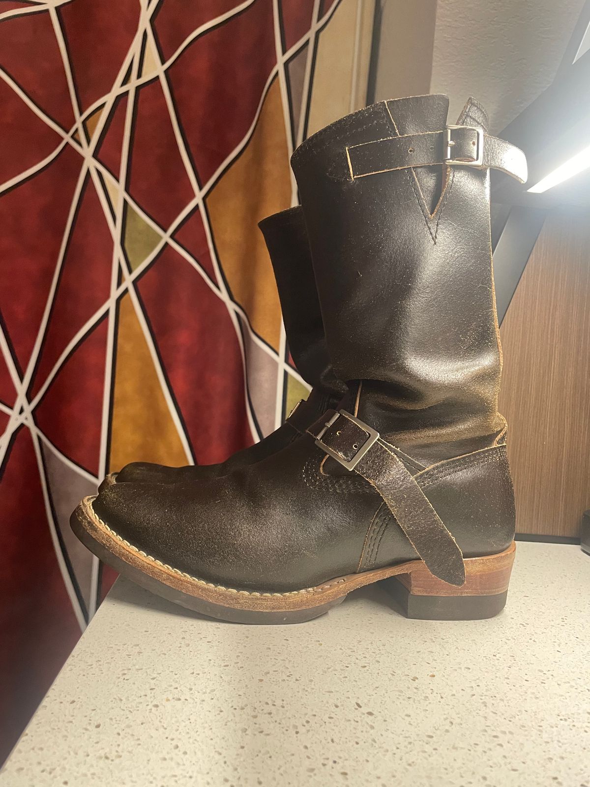 Photo by 9268Klondike on February 12, 2026 of the Wesco 1939 Engineer Boot in Horween Olive Waxed Flesh.