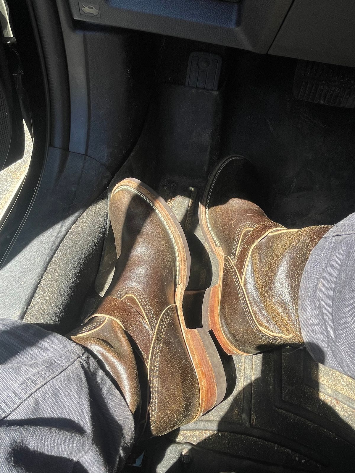 Photo by 9268Klondike on May 16, 2026 of the Wesco Quick Strikers in Horween Olive Waxed Flesh.