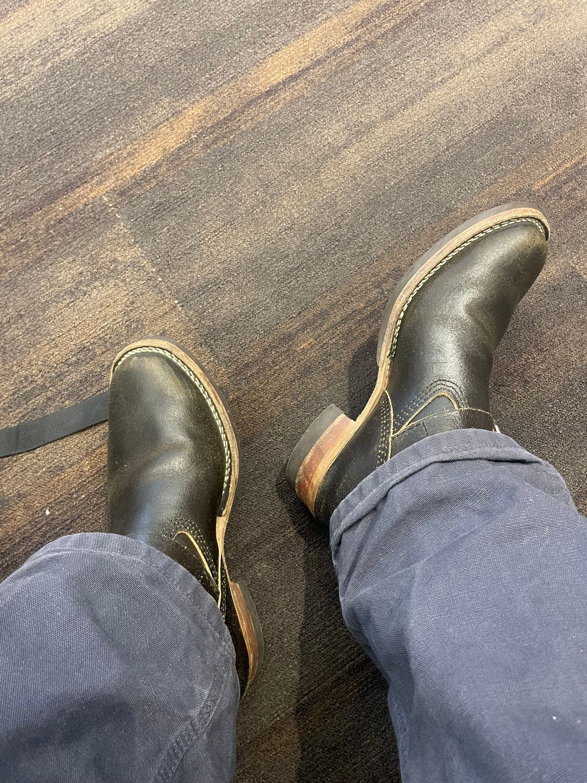 Photo by 9268Klondike on May 17, 2026 of the Wesco Quick Strikers in Horween Olive Waxed Flesh.