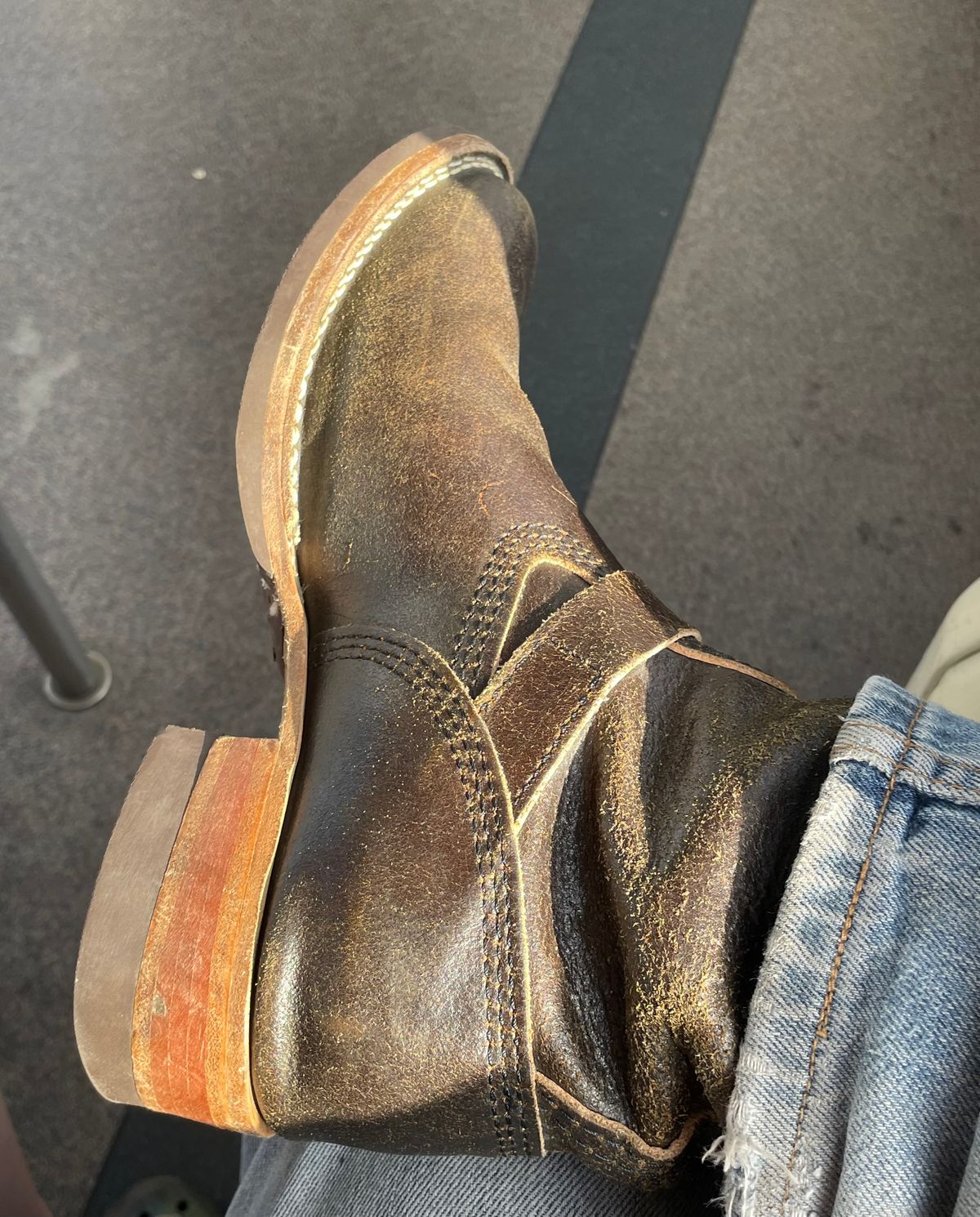 Photo by 9268Klondike on May 20, 2026 of the Wesco Quick Strikers in Horween Olive Waxed Flesh.