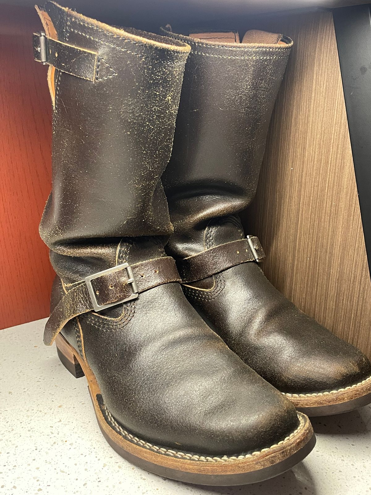 Photo by 9268Klondike on May 21, 2026 of the Wesco Quick Strikers in Horween Olive Waxed Flesh.