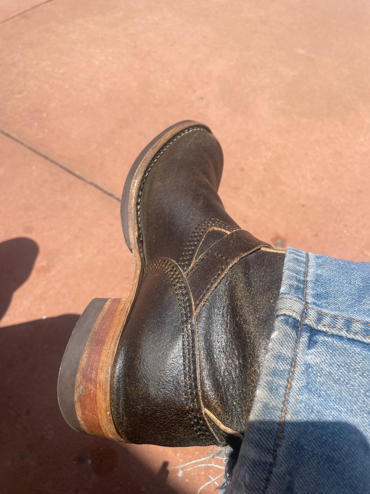 Photo by 9268Klondike on May 20, 2026 of the Wesco Quick Strikers in Horween Olive Waxed Flesh.