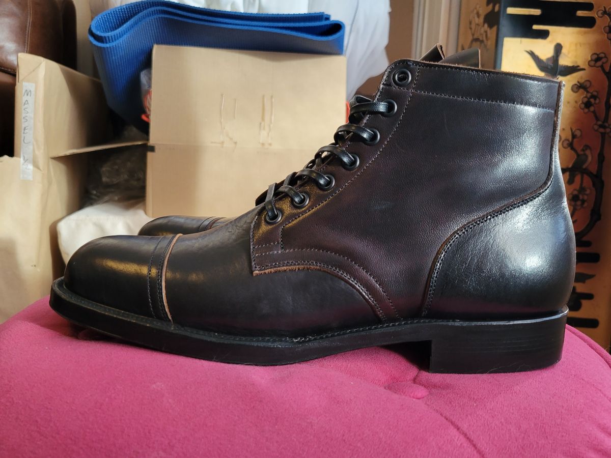Photo by CrizzleLovesNaps on October 1, 2022 of the Viberg Service Boot in Shinki Black Latigo Teacore Horsehide.