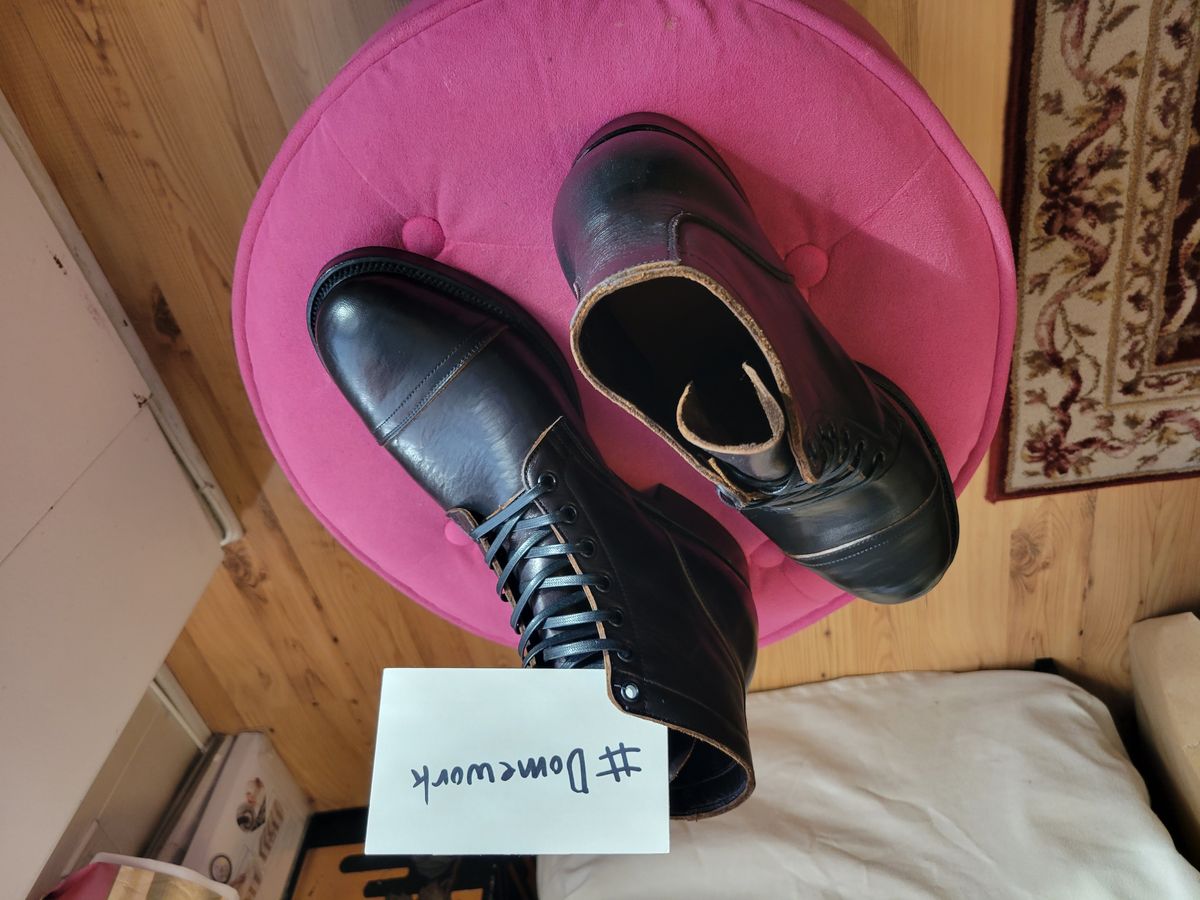 Photo by CrizzleLovesNaps on October 1, 2022 of the Viberg Service Boot in Shinki Black Latigo Teacore Horsehide.