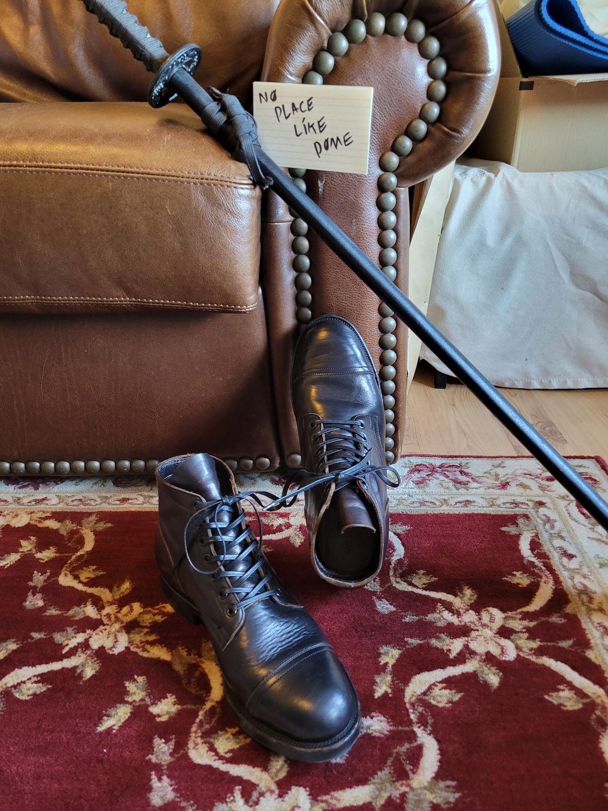 Photo by CrizzleLovesNaps on November 1, 2022 of the Viberg Service Boot in Shinki Black Latigo Teacore Horsehide.