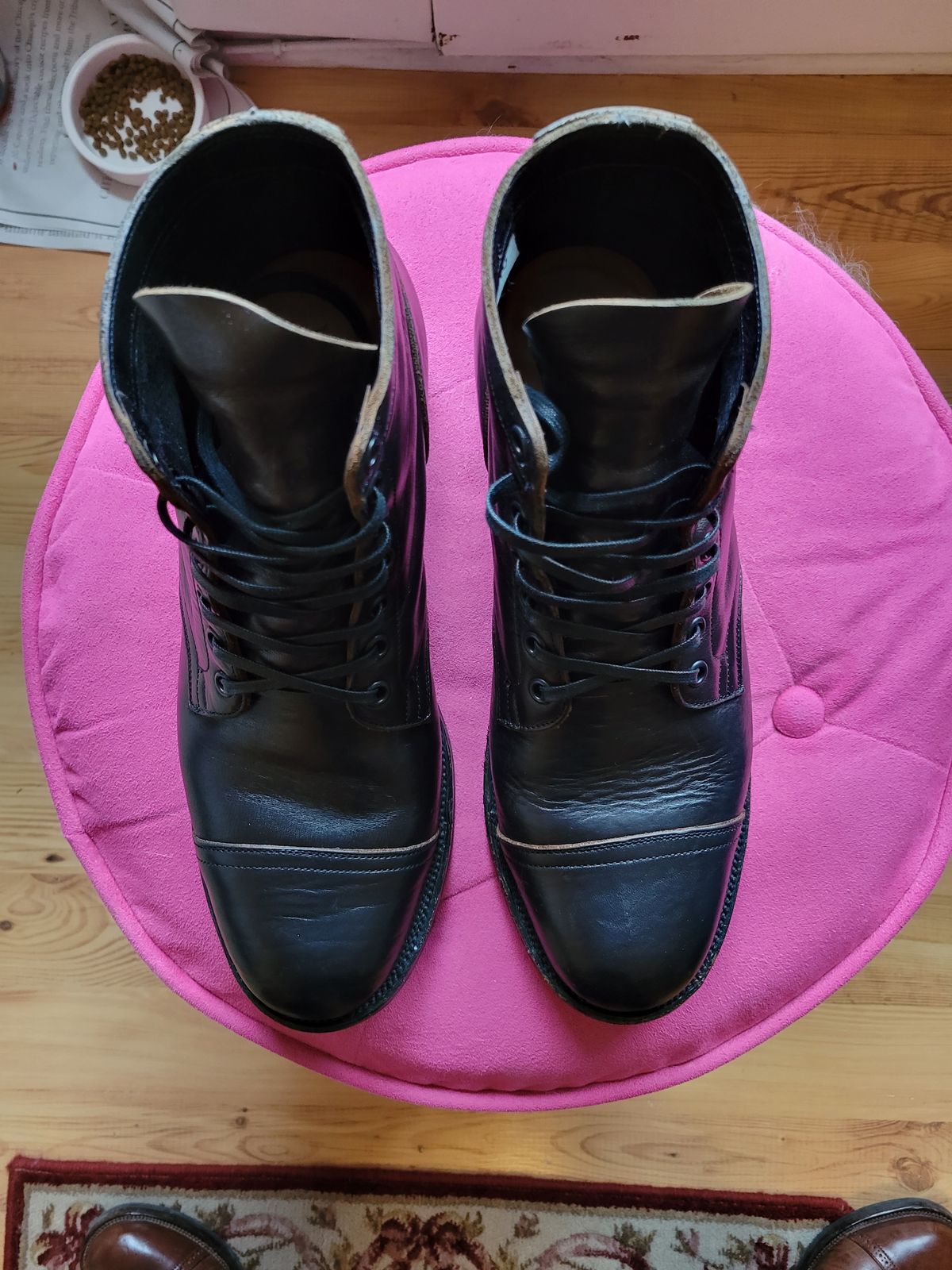 Photo by CrizzleLovesNaps on December 2, 2022 of the Viberg Service Boot in Shinki Black Latigo Teacore Horsehide.