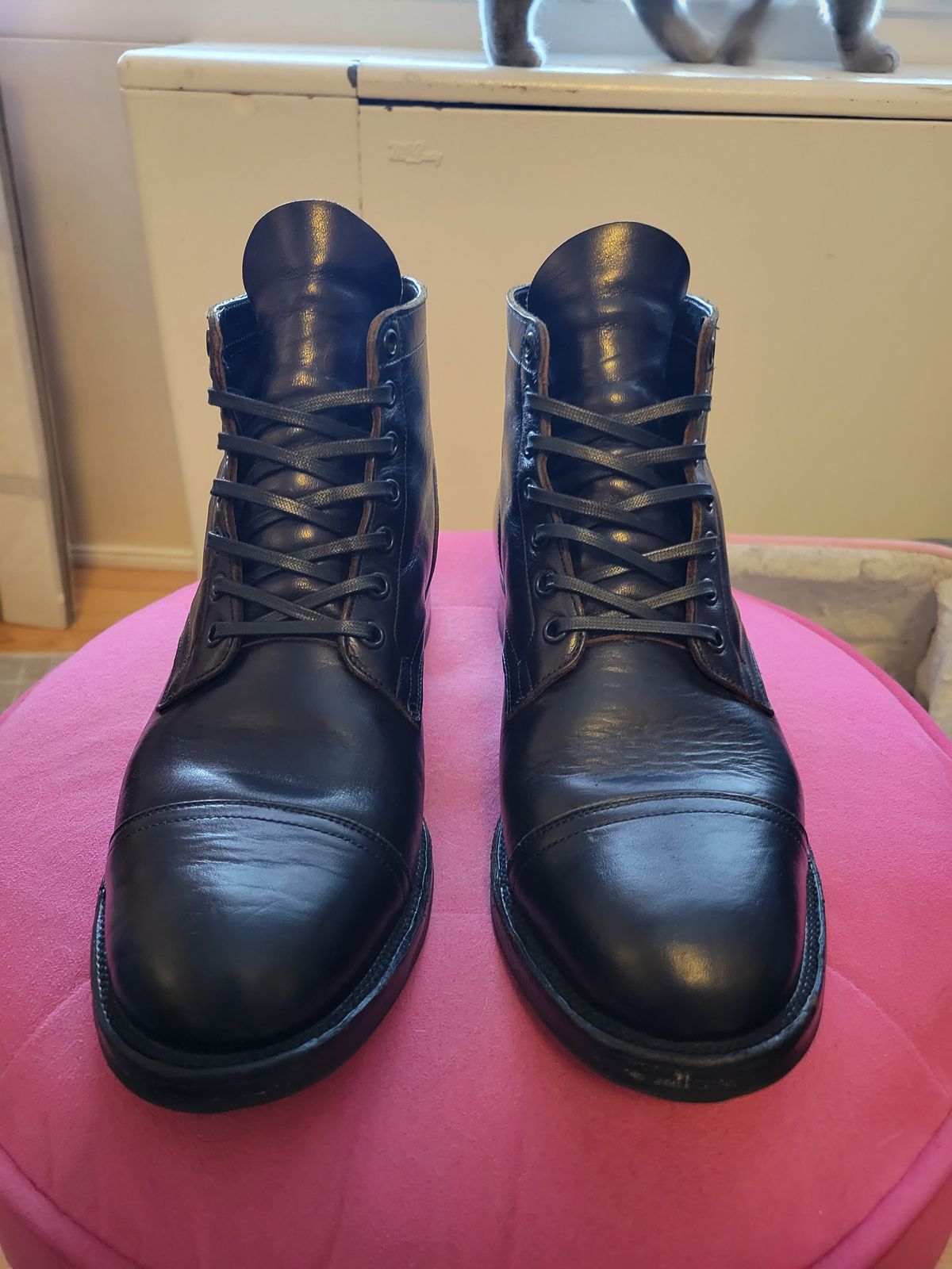 Photo by CrizzleLovesNaps on January 2, 2023 of the Viberg Service Boot in Shinki Black Latigo Teacore Horsehide.