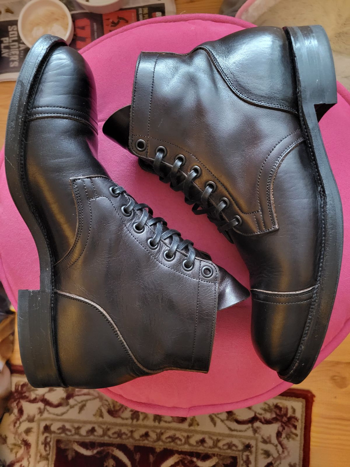 Photo by CrizzleLovesNaps on January 2, 2023 of the Viberg Service Boot in Shinki Black Latigo Teacore Horsehide.