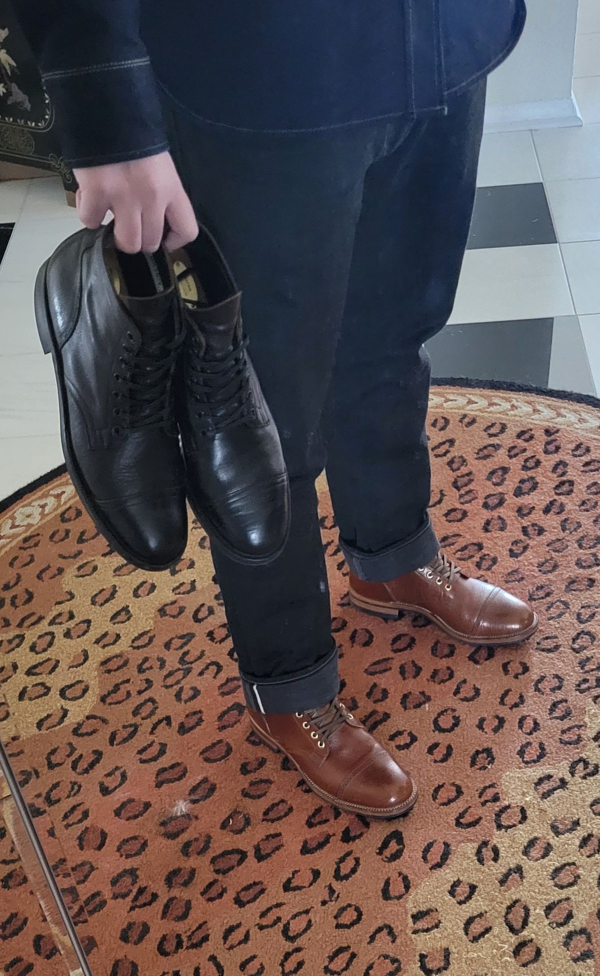 Photo by CrizzleLovesNaps on March 1, 2023 of the Viberg Service Boot in Shinki Black Latigo Teacore Horsehide.