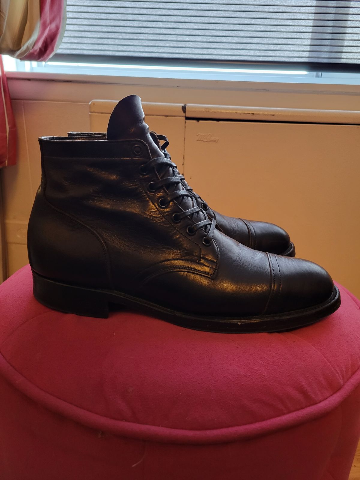 Photo by CrizzleLovesNaps on March 1, 2023 of the Viberg Service Boot in Shinki Black Latigo Teacore Horsehide.