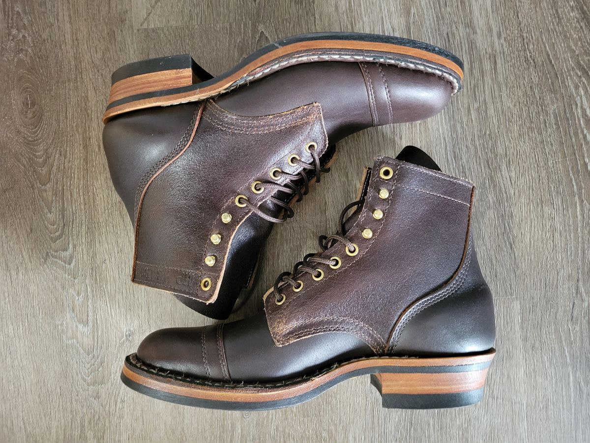 Photo by CrizzleLovesNaps on October 1, 2023 of the White's MP-M1TC in Seidel Brown Dress & Horween Dark Brown Waxed Flesh.