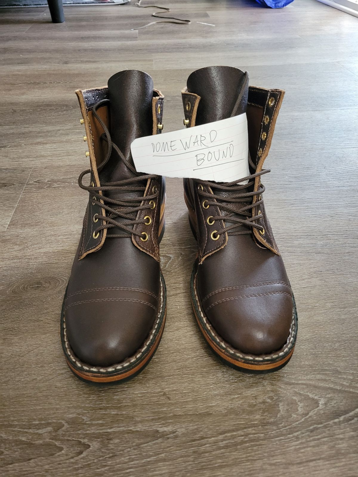 Photo by CrizzleLovesNaps on October 1, 2023 of the White's MP-M1TC in Seidel Brown Dress & Horween Dark Brown Waxed Flesh.