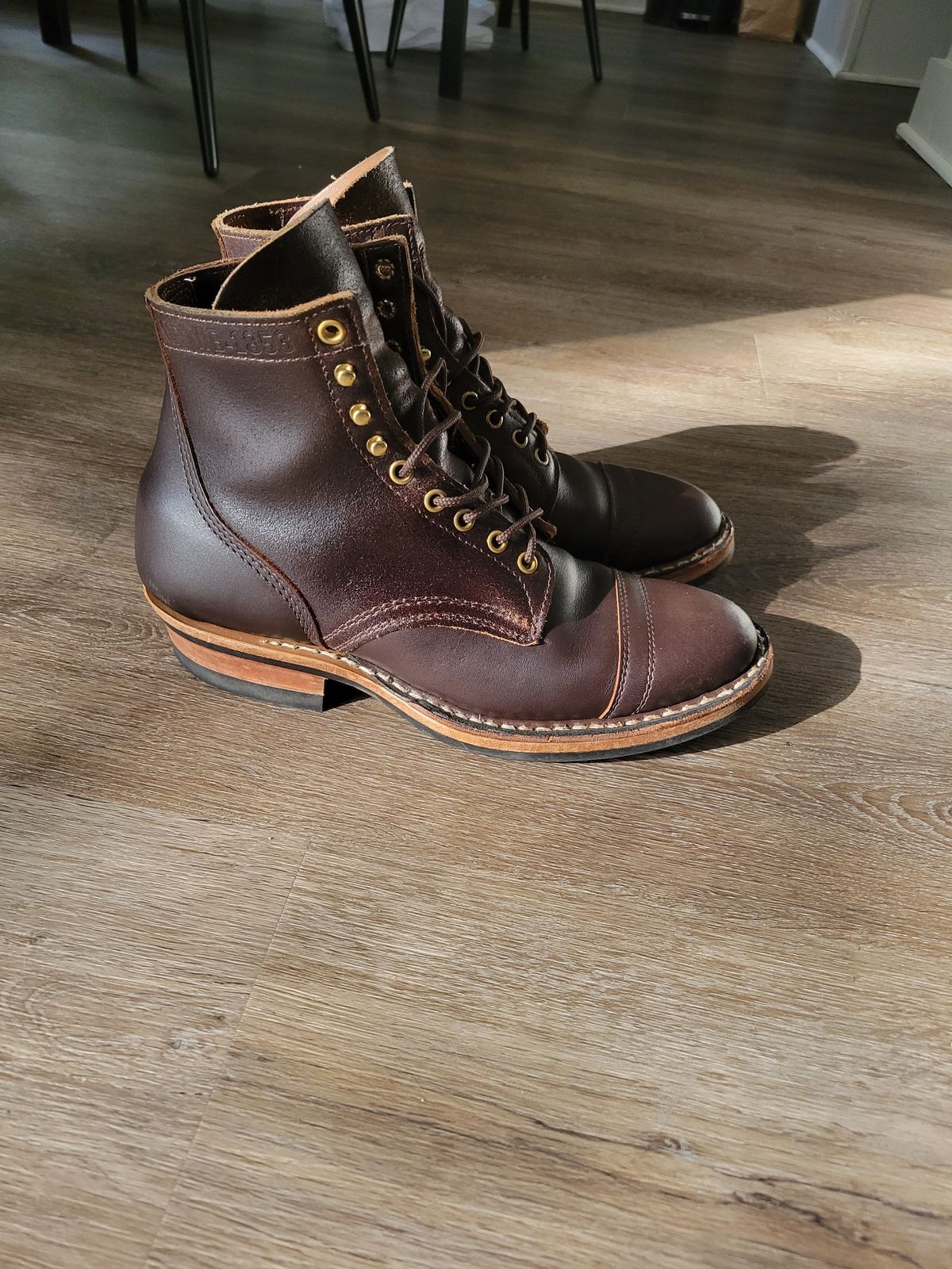 Photo by CrizzleLovesNaps on November 1, 2023 of the White's MP-M1TC in Seidel Brown Dress & Horween Dark Brown Waxed Flesh.