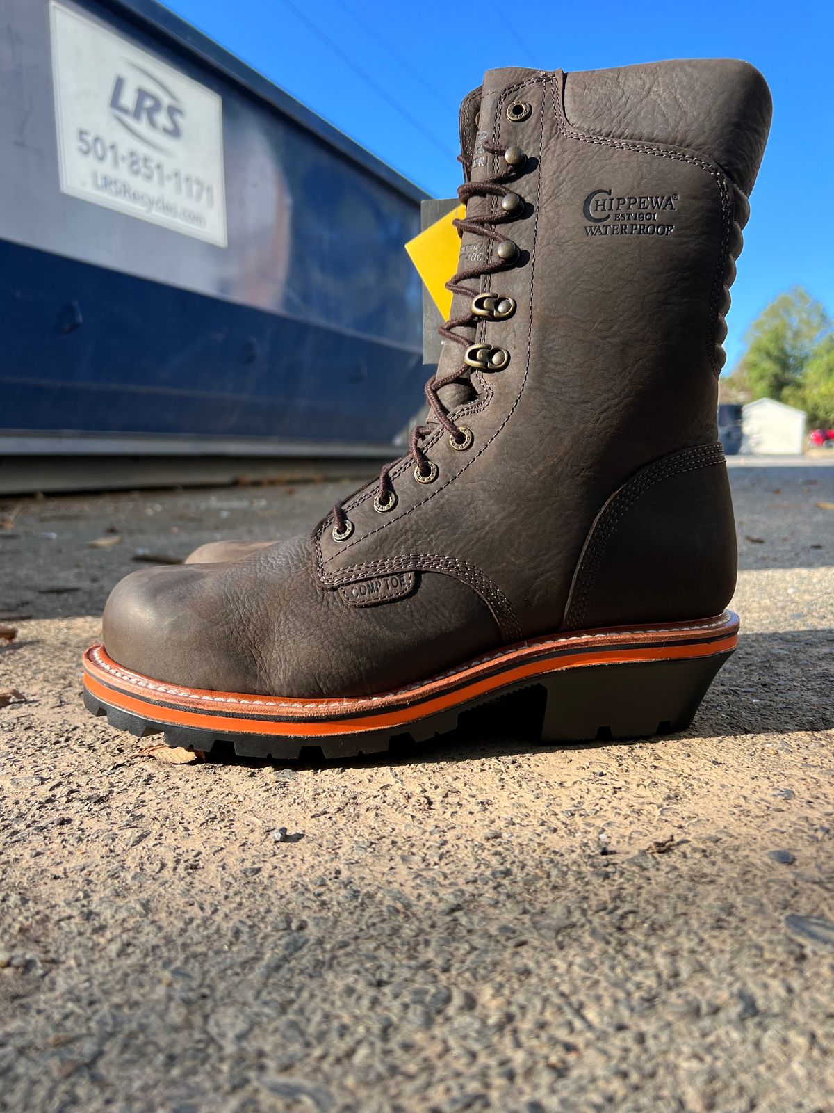 Photo by HensleyBrandon on October 6, 2023 of the Chippewa Thunderstruck 10" Logger in Brunette Waterproof Full Grain.