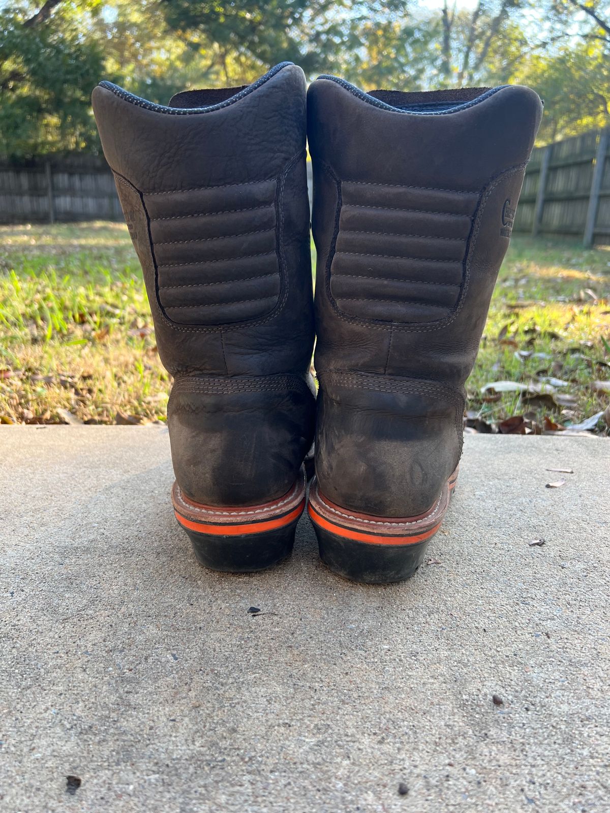 Photo by HensleyBrandon on November 5, 2023 of the Chippewa Thunderstruck 10" Logger in Brunette Waterproof Full Grain.