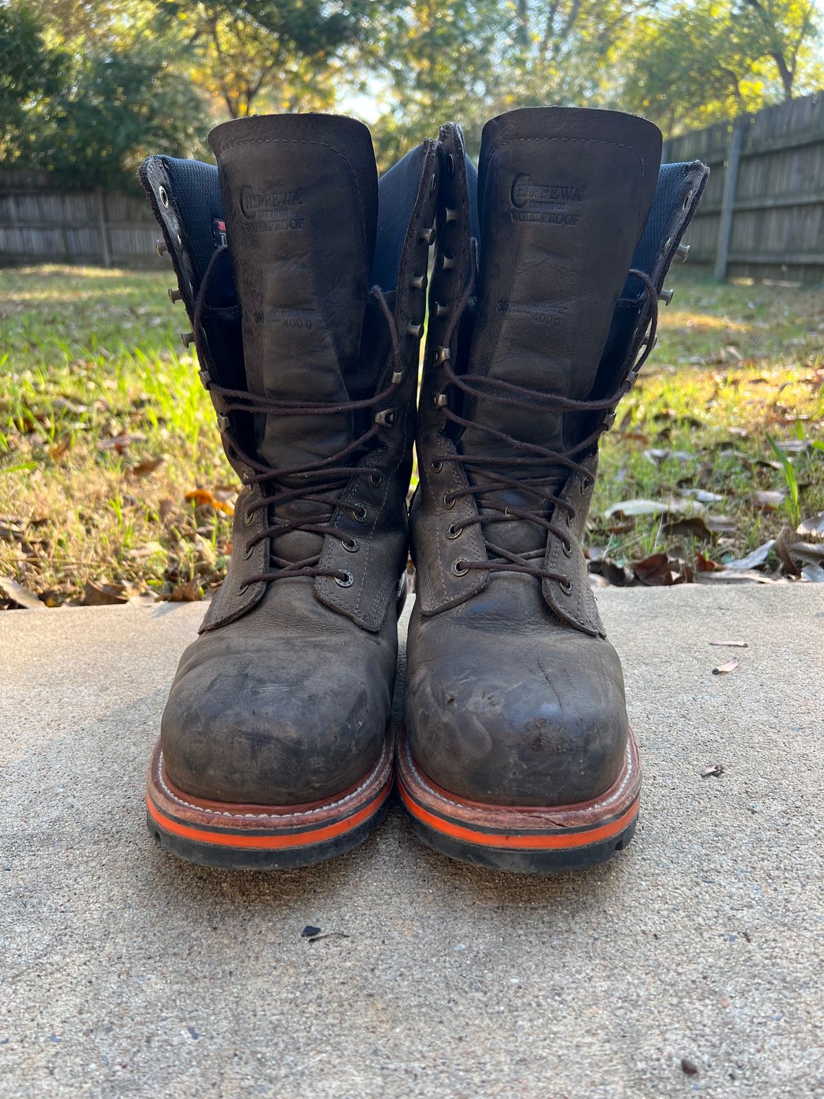Photo by HensleyBrandon on November 5, 2023 of the Chippewa Thunderstruck 10" Logger in Brunette Waterproof Full Grain.