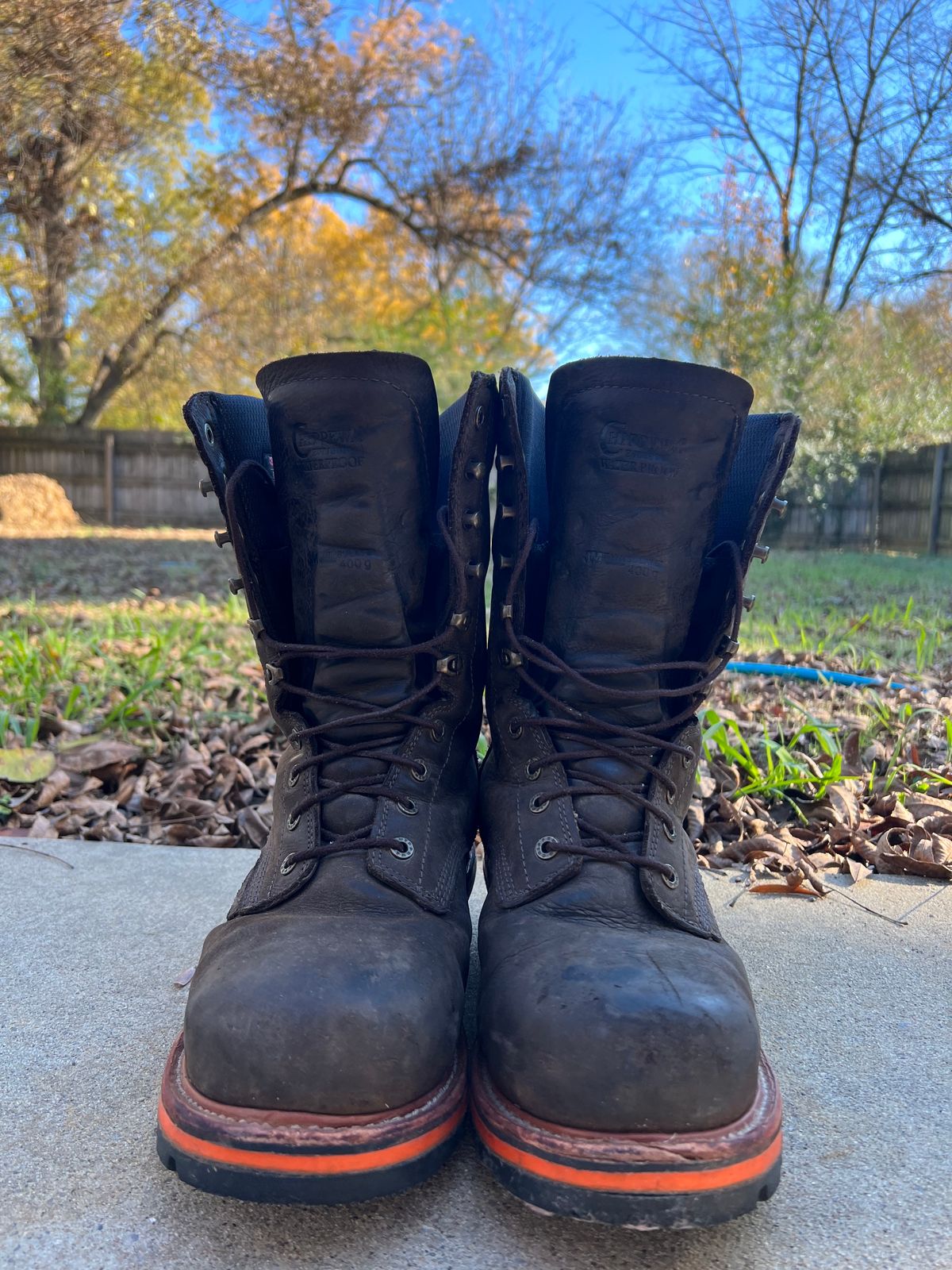 Photo by HensleyBrandon on December 5, 2023 of the Chippewa Thunderstruck 10" Logger in Brunette Waterproof Full Grain.