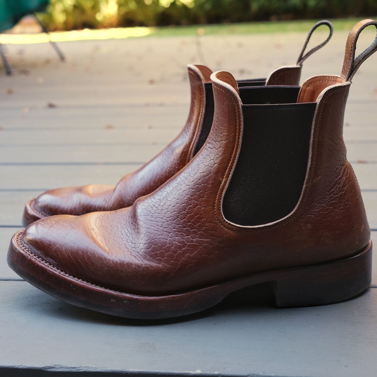 Photo by ath on December 2, 2022 of the Benzein The Seventh Chelsea Boot in Shinki Brown Oiled Horsebutt.